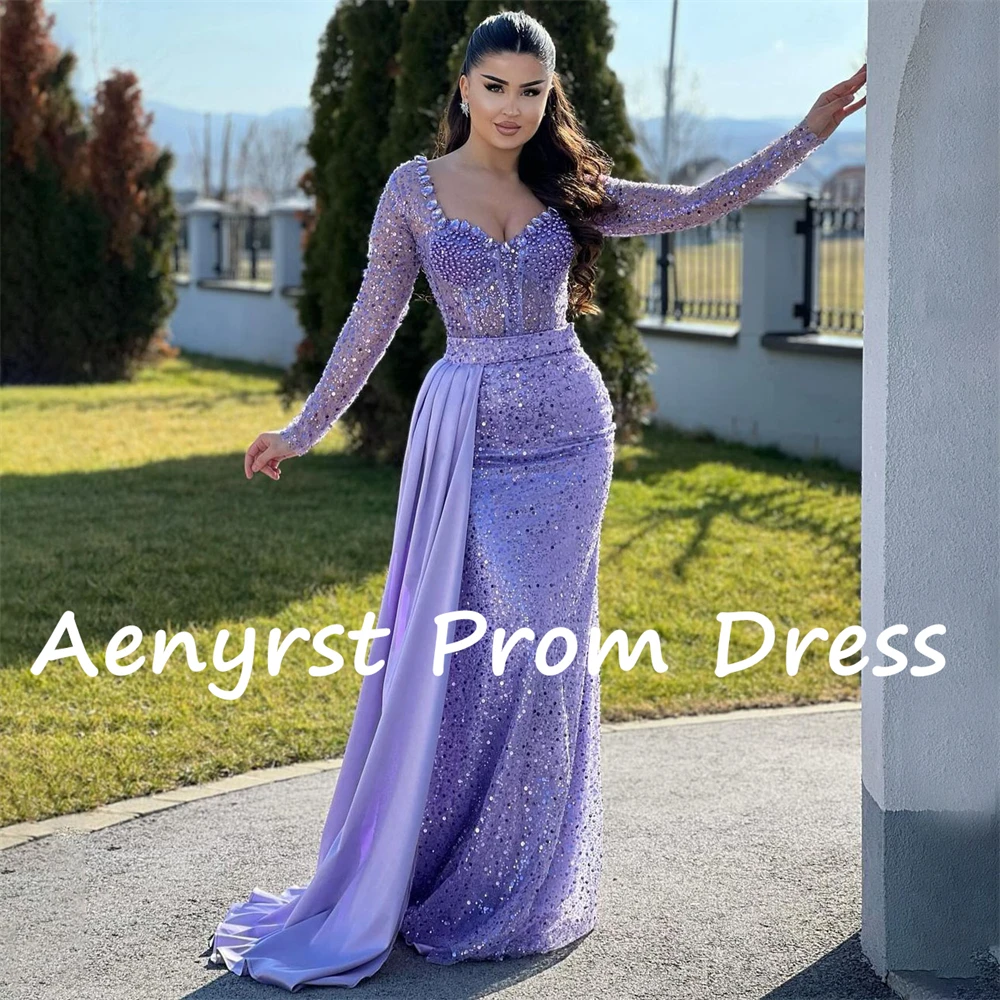 Aenyrst-Robes de Rhchérie violet brillant à paillettes pour femmes, robes d'invité de mariage, soirée sirène en cristal, quelle que soit la longueur au sol