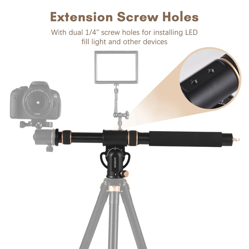 Andoer Universal Tripod Extension Arm Aluminum Alloy Detachable Extender Horizontal Centre Column for Tripod 48-106cm Tripod