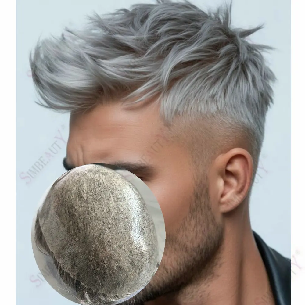 6Inch 1b80 1B65 Grey Black Men's Capillary Prosthesis Strong Base 0.1mm Durable Human Hair Men Toupee Silicone Men Hair System