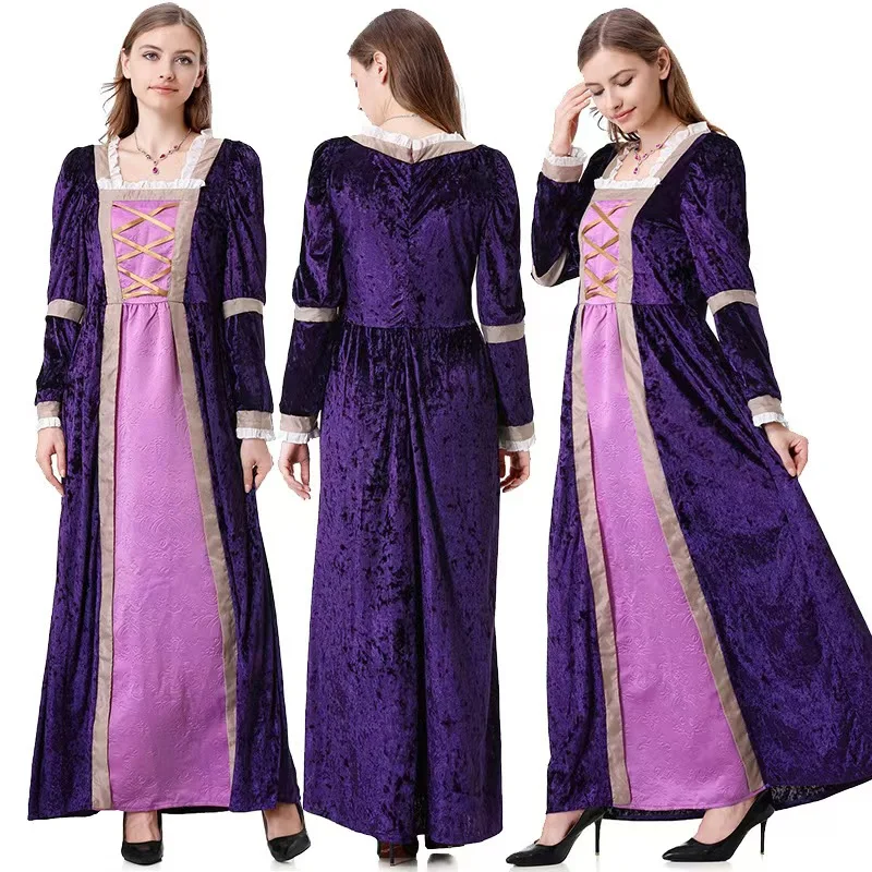 レトロな宮廷女王コスチューム ハロウィン カップルコスプレ 中世の王と女王の衣装 ステージパフォーマンス 民族衣装 レディースファッション