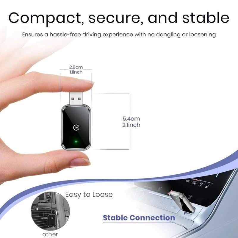 Wireless CarPlay Adapter for iPhone Convert Wired to Wireless Mini Size USB A & USB-C No Delay Plug Play