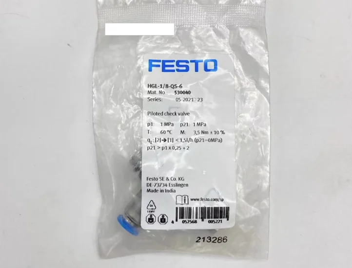 New Original FESTO Pioneer Unidirectional Valve Hgl-1/8-QS-6 530040