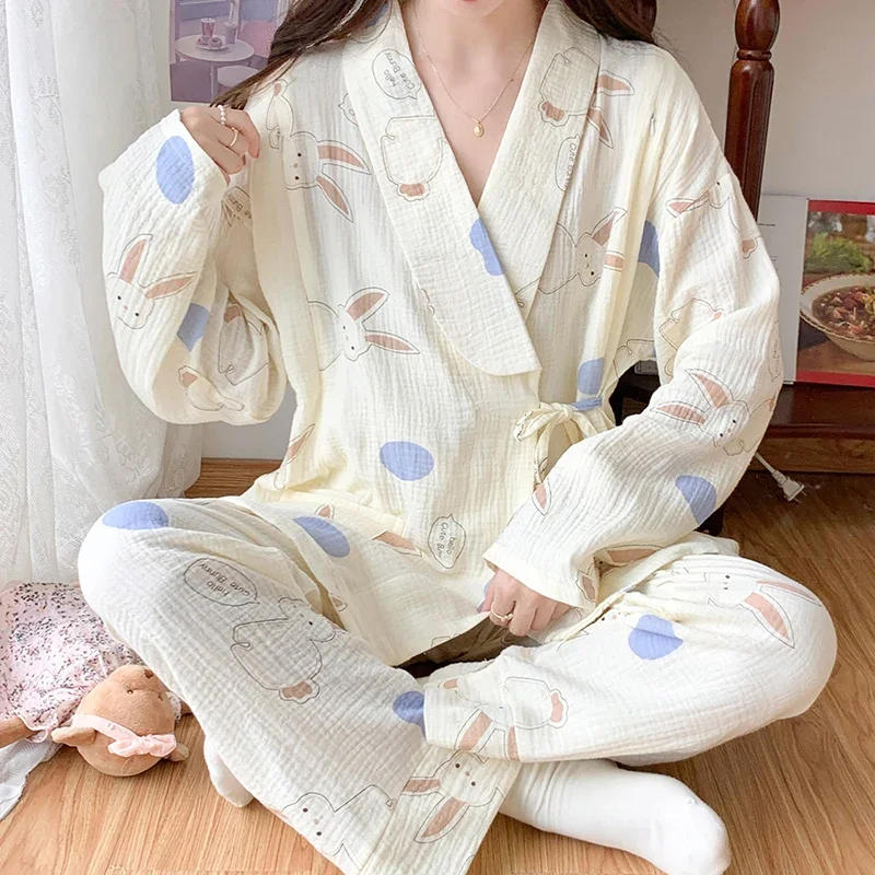 100% Cotton Double Gauze Maternity Nursing Sleepwear Set Breathable Loose Lacation Breastfeeding Pajamas Pregnancy Home Hospital