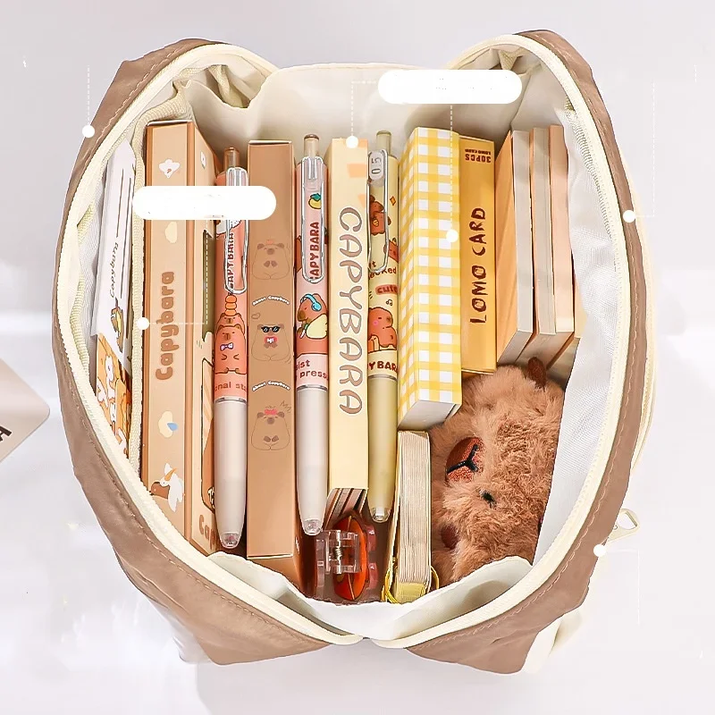 Large Capacity Cute Canvas Pencil Case  Aesthetic Minimalist Pen Bag for School Soft Marshmallow Kawaii Stationery Organizer Bag