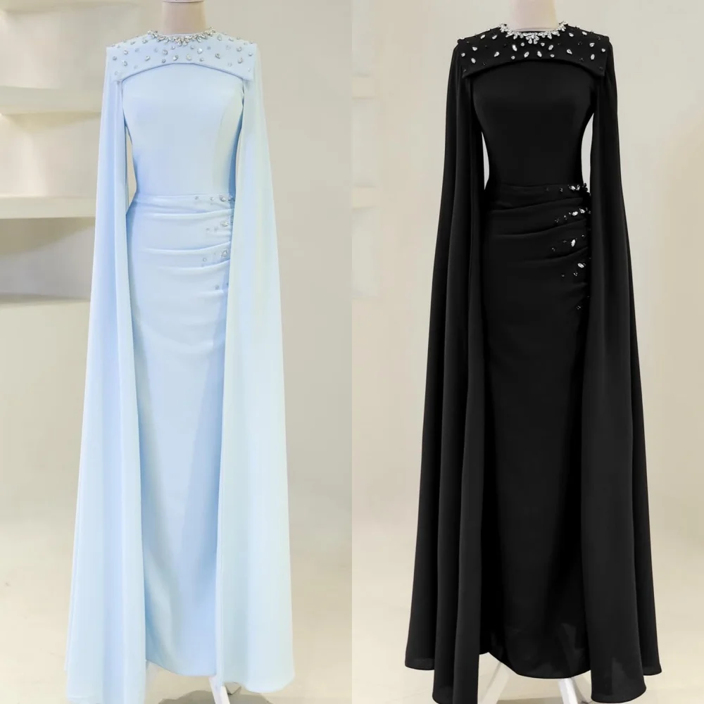 Customized Exquisite Jersey Pleat Sequined Straight Scoop Neck Midi Dresses Bespoke Occasion Modern Style