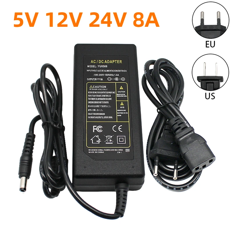 DC 5V 12V 24V 8A Lighting Transformer AC 110V 220V Switching Power Supply 5.5*2.5 mm LED Power Adapter for CCTV LED lamp EU US