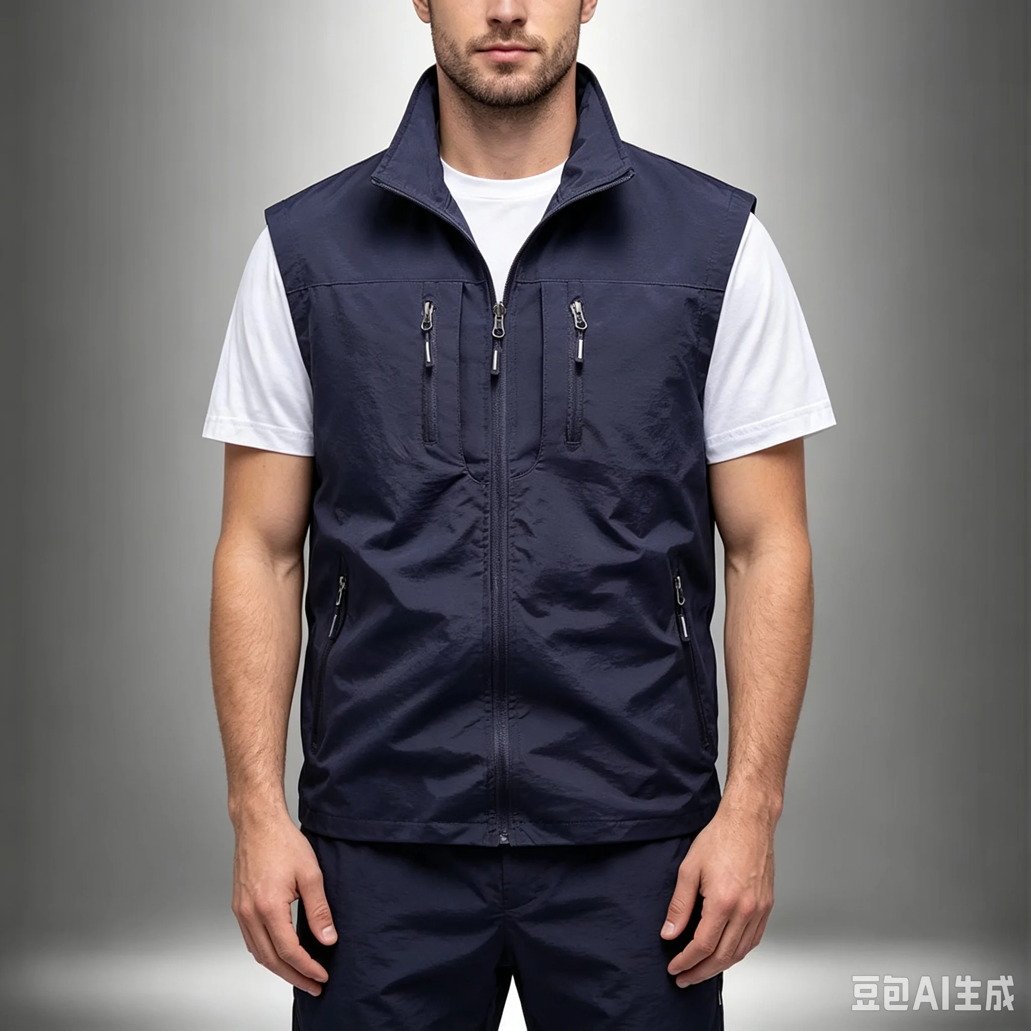 Spring Autumn Men Solid Stand Collar Multi‑Pocket Vest Thin Outdoor Workwear Waistcoat Casual Sleeveless Outer Tops