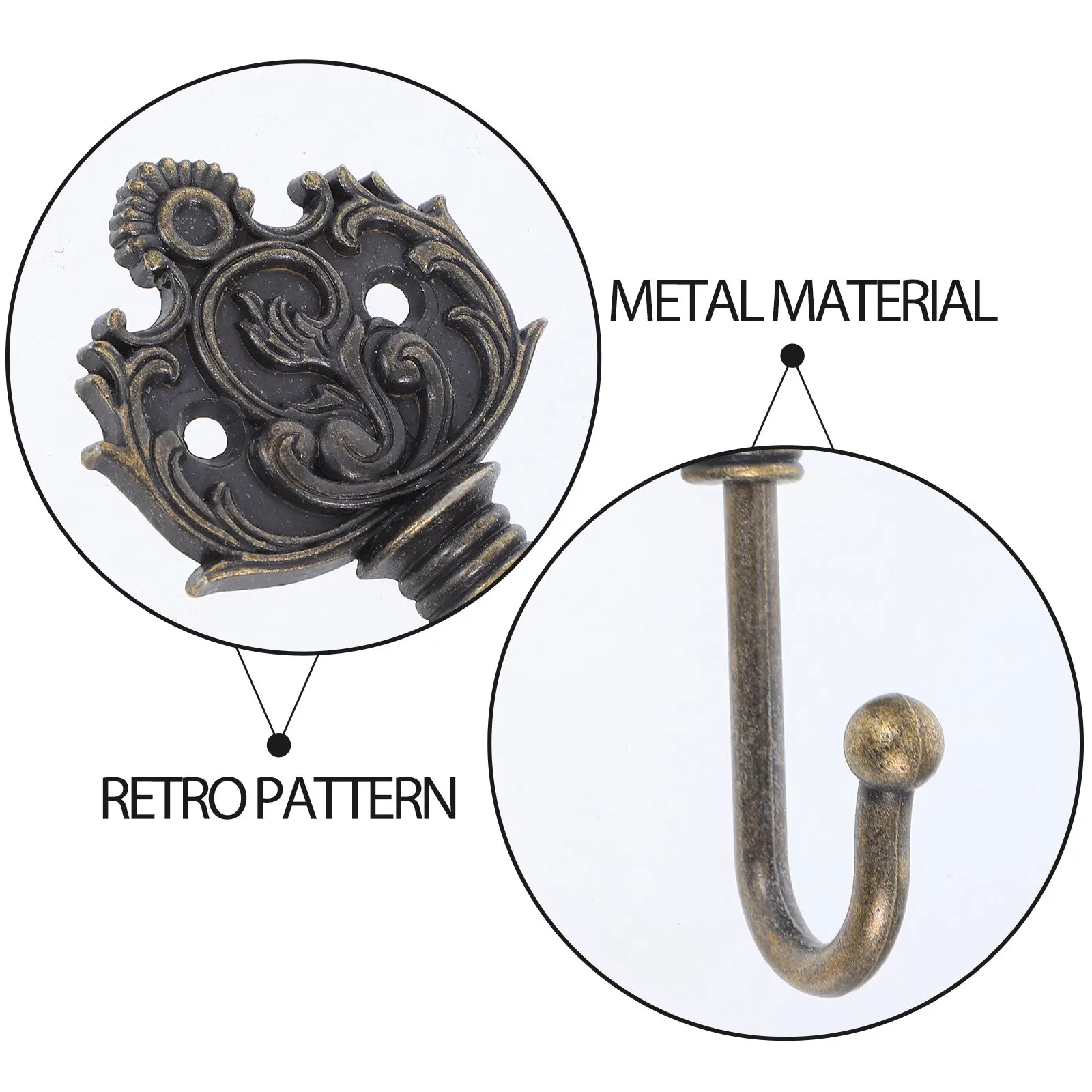 4Pcs Vintage Bronze Metal Wall Hooks Decorative Functional Coat Hat Purse Backpack Holder Rustic Farmhouse Entryway Bedroom
