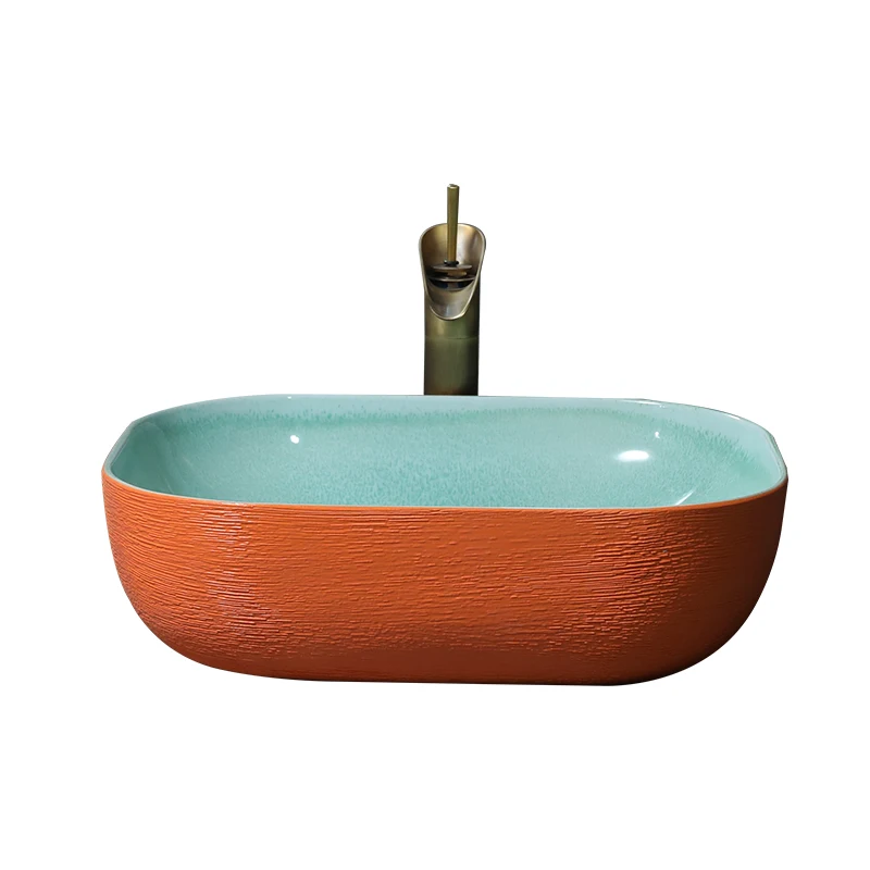 

Ceramic light luxury art table washbasin high-end balcony bathroom small apartment single basin