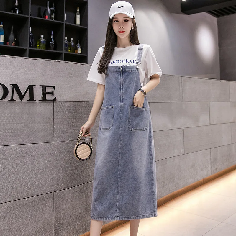 

Denim Camisole Skirt for Women's Retro Washed Blue A-line Pocket Casual Summer One-piece Korean Y2k Camisole Skirt for Women