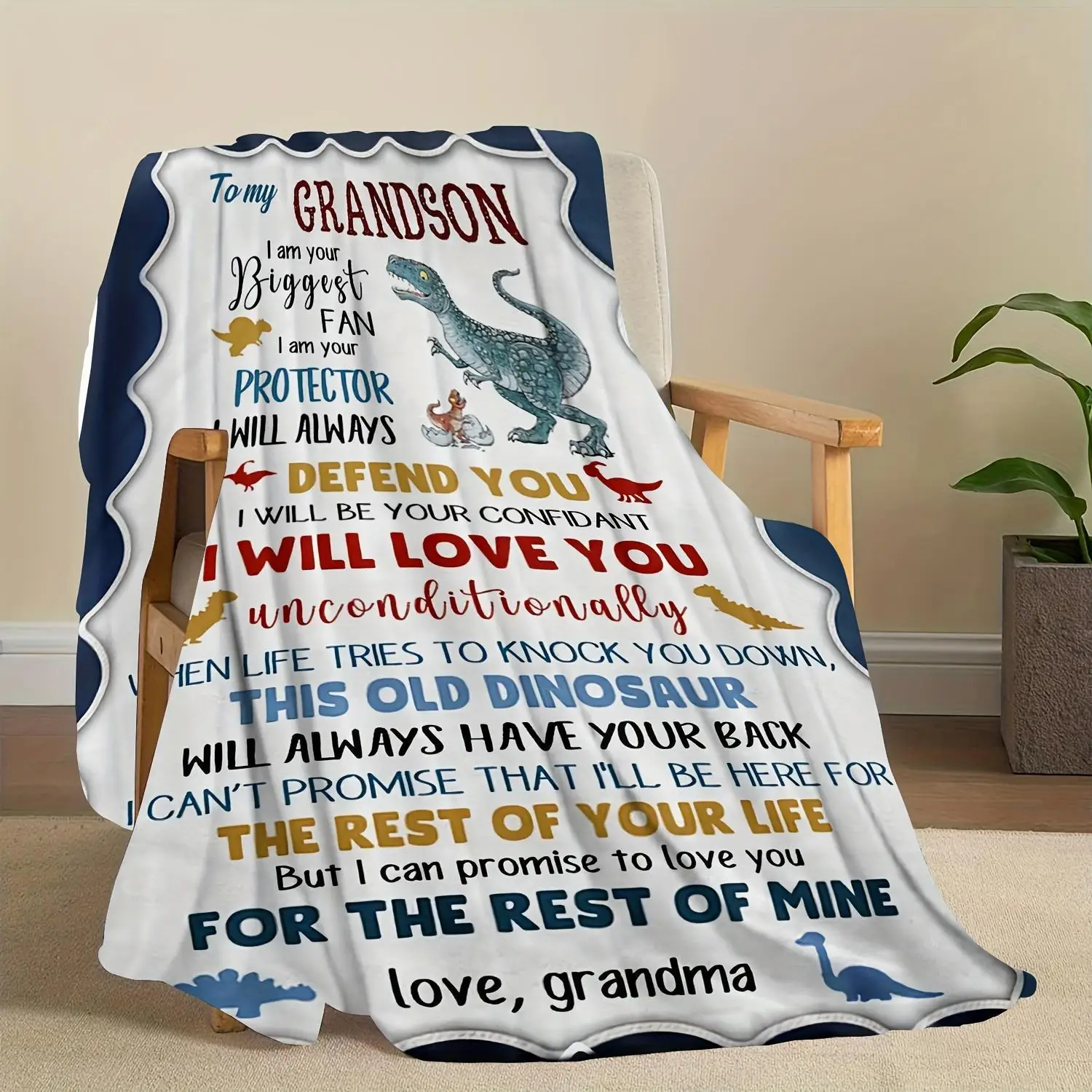 

Text Pattern Blanket Grandma's Blanket for Grandson Holiday Birthday Gift Flannel Woollen Throw TV Blanket for Travel Camping