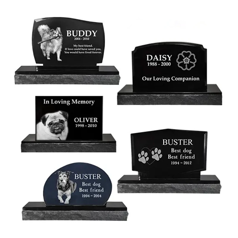 Customization Modern Upright Black Granite Pet Memorial Grave Markers Large Cat Dog Headstone Tombstones