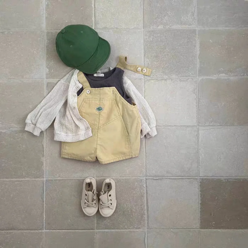 Ins Korean Version Summer Jumpsuit Denim Overalls for Boys and Girls Baby Shorts Solid Color Versatile and Stylish Jumpsuit