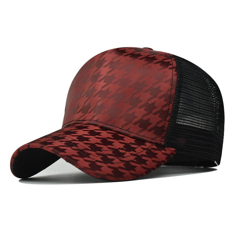 

Classic Trucker Cap New Outdoor Trendy Houndstooth Baseball For Men And Women Plaid Fashion Hat Mesh-Back Cap