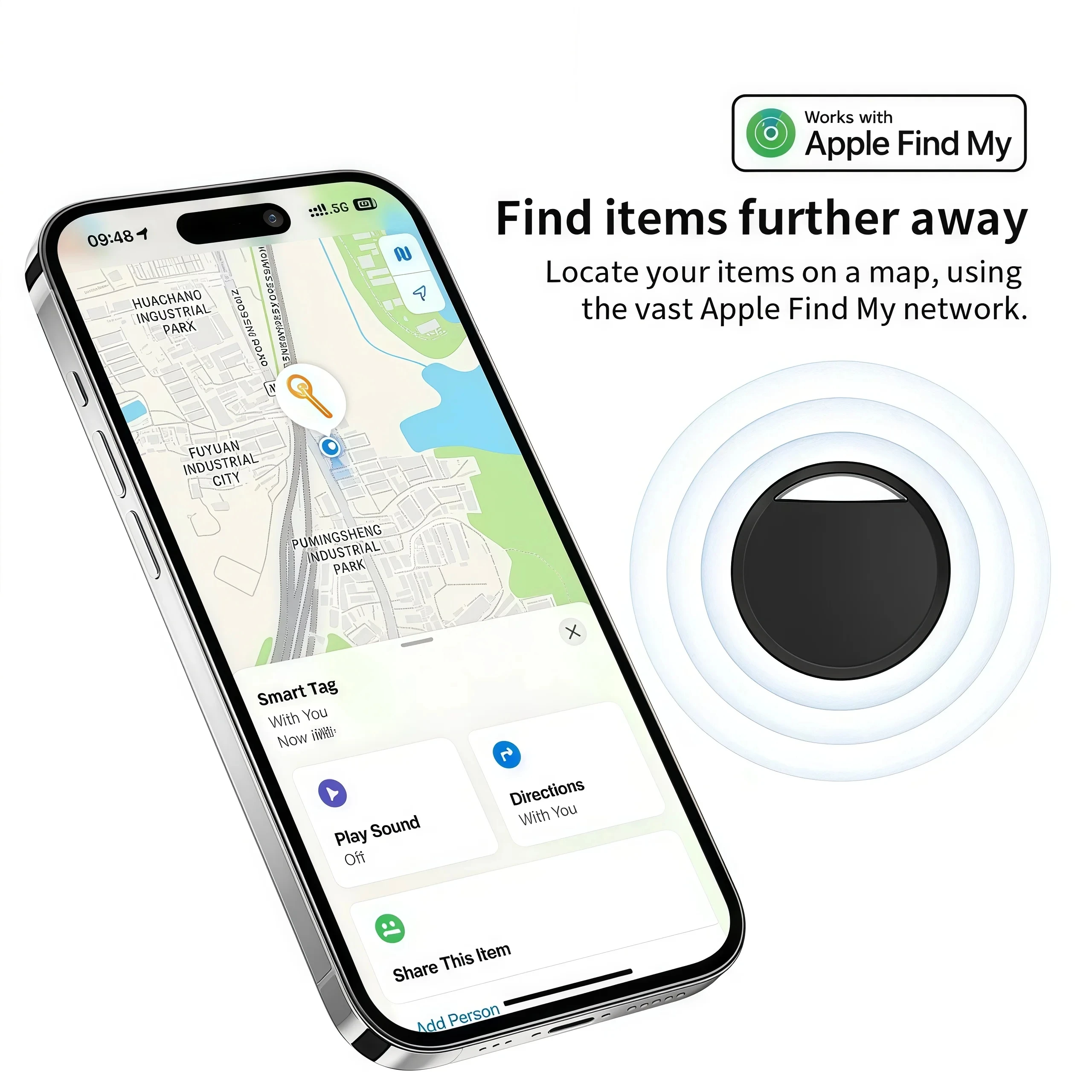 Lenovo AirTag Bluetooth Tracker IPX5 Waterproof Find My iPhone Compatible Mini GPS Locator for Keys Pets Luggage Elderly & Kids - view 2
