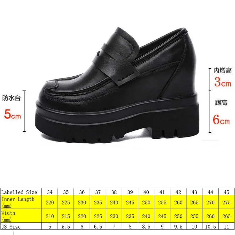 Fujin 9CM wiosna lato kobiety czarna platforma klinowe pompy kobiety prawdziwej skóry kobiet buty ukryte obcasy Slip on buty damskie