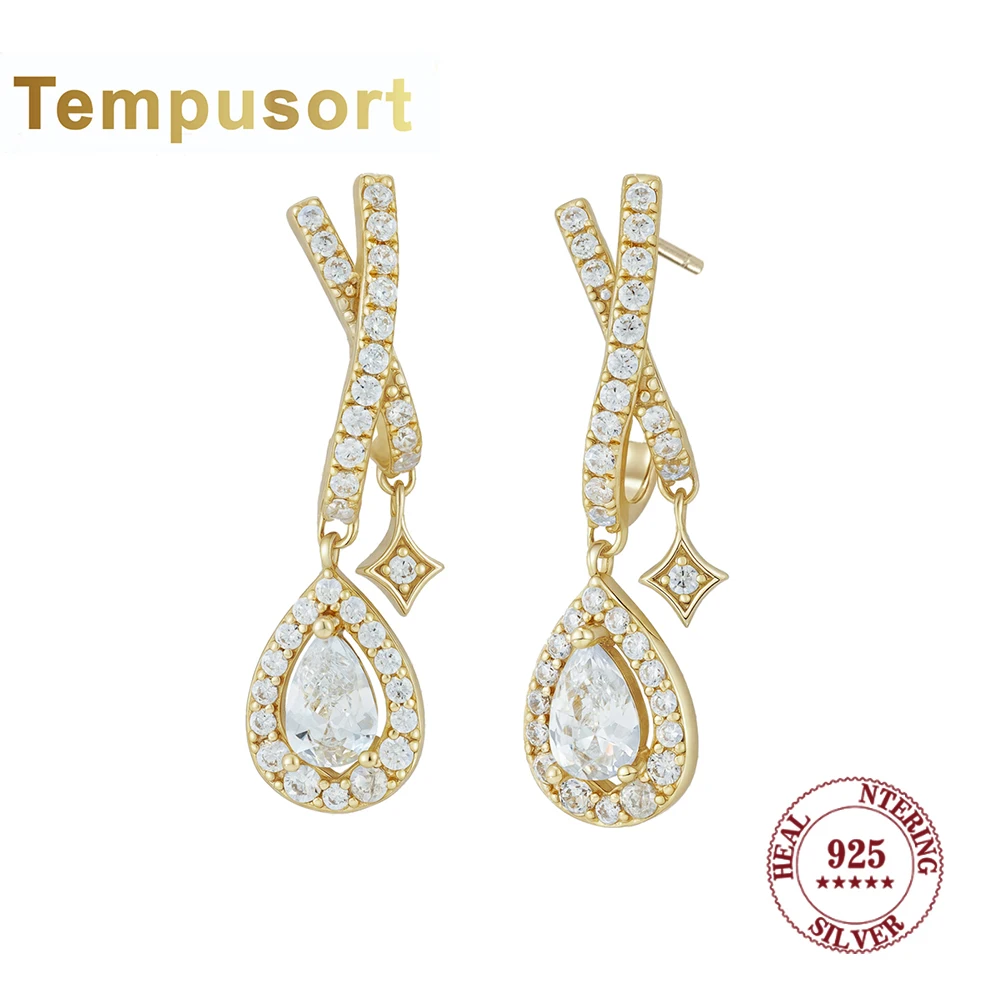 

Tempusort 925 Sterling Silver Exquisite Drop-Shaped Earrings for Women Design with Cubic Zirconia Inlays for Weddings Jewelry