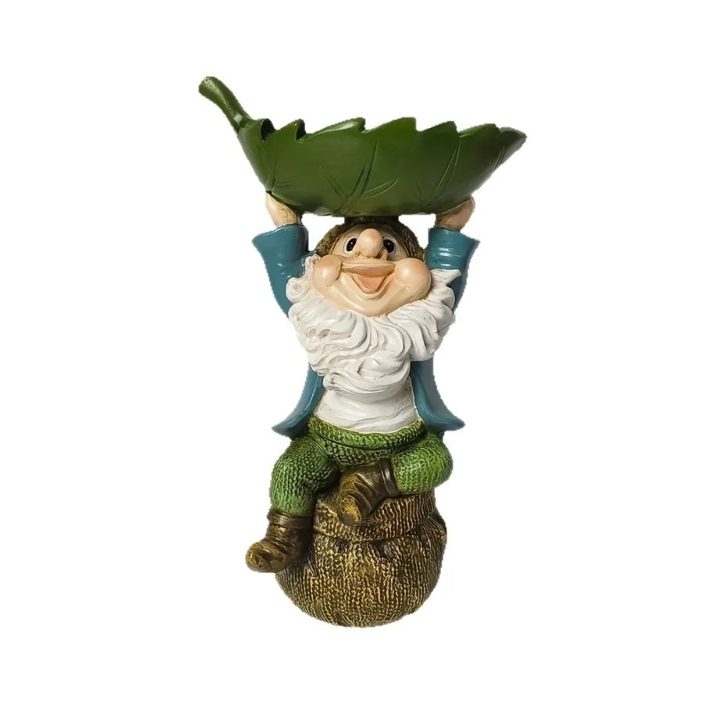 

Уникальная мультяшная скульптура гнома, держащая листья, смола, садовая статуя гнома, забавная птица, ванна, патио