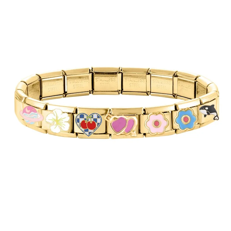 Y2K الذهب سحر رومانسية كوكب كاميرا القلب الإيطالية سحر الروابط صالح 9 مللي متر سوار الفولاذ المقاوم للصدأ DIY بها بنفسك صنع المجوهرات هدية الفتيات