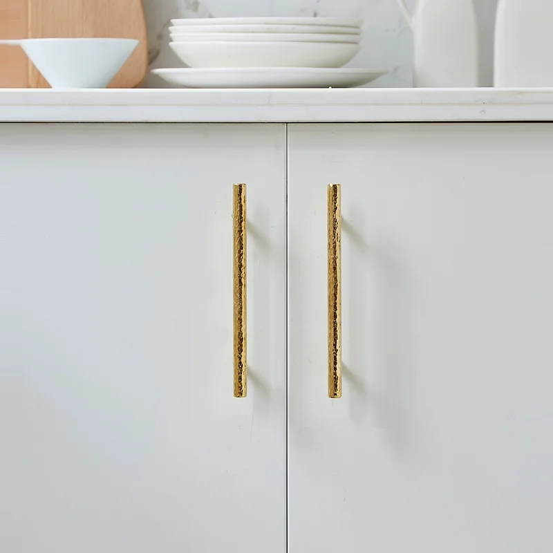 Light Luxury Nordic Japanese Gold Hammer Pattern Brass Handle Antioxidant Cabinet Door Drawer Wardrobe Pure Copper Handle