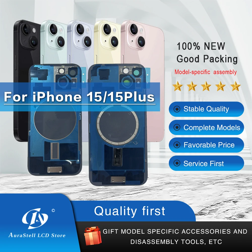 vidro-traseiro-de-substituicao-2-em-1-de-alta-qualidade-para-iphone-15-15-plus-com-vedacao-a-prova-d'Agua-Ima-lente-e-ferramentas