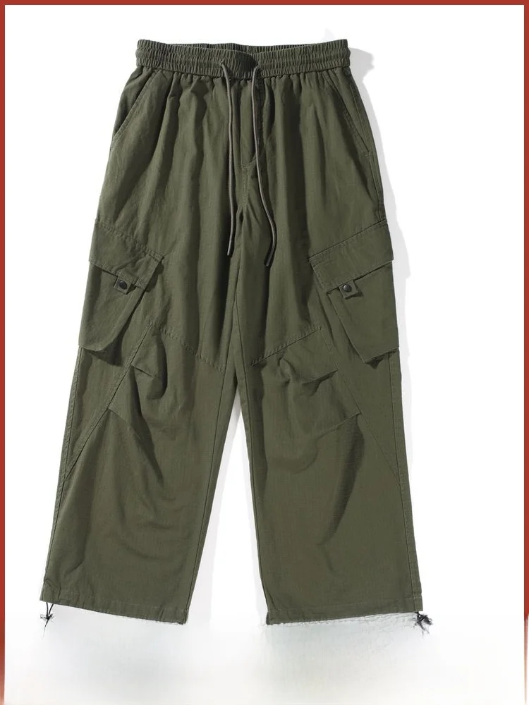 

Мужские повседневные брюки свободного покроя в американском стиле ретро с эластичной резинкой на талии и прямыми штанинами из хлопка, дышащие