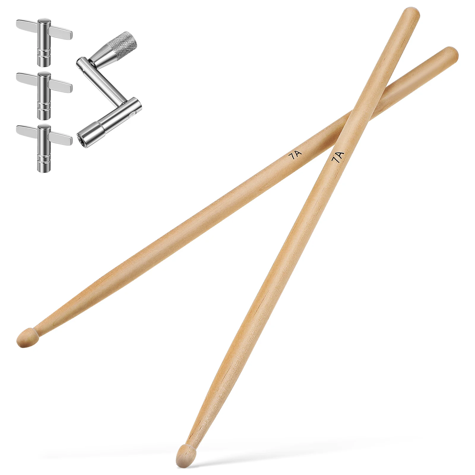 

Wooden Drumstick Sticks Lightweight Portable for Adults Kids School Bag Maple Material Stainless Steel Drum Wrench Accessories