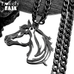 Lovely FAJA Animal Horsehead Pendant Necklace Women Men Stainless Steel Hollow Horse Head Hip Hop Chain Friendship Jewelry Gift