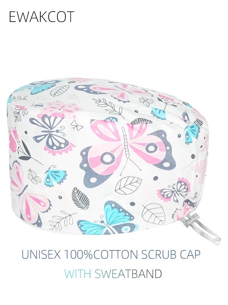 Women men Buckle Surgical Hats Printed Doctors Nurse Medical Operating Room Caps pet nursing scrub head caps Health hat