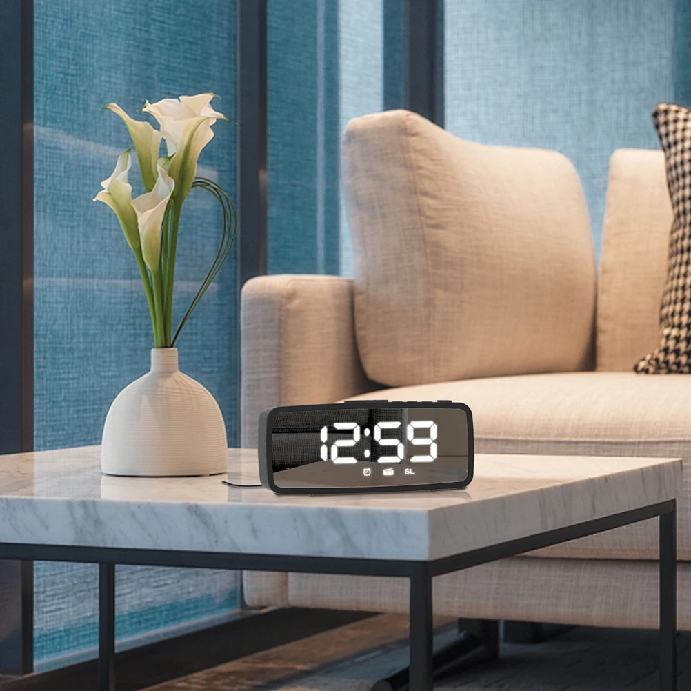 

1Set Radio Mirror Alarm Clock LED Digital Electronic Small Desktop Clock Multi-Function Simple Bedroom Display
