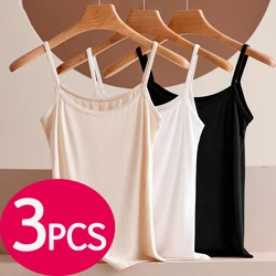 Camisoles en coton glacé pour femmes, 3 pièces, noir, blanc, nude, sexy, précieux, solide, sangle d'été, basique