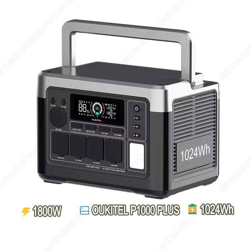 OUKITEL P1000 PLUS 1800W Draagbare Energie Centrale 1024Wh Lifepo4 Batterij Zonnegenerator, Noodstroomvoorziening voor Thuis, Buiten, Kamperen, Mobiele Energie