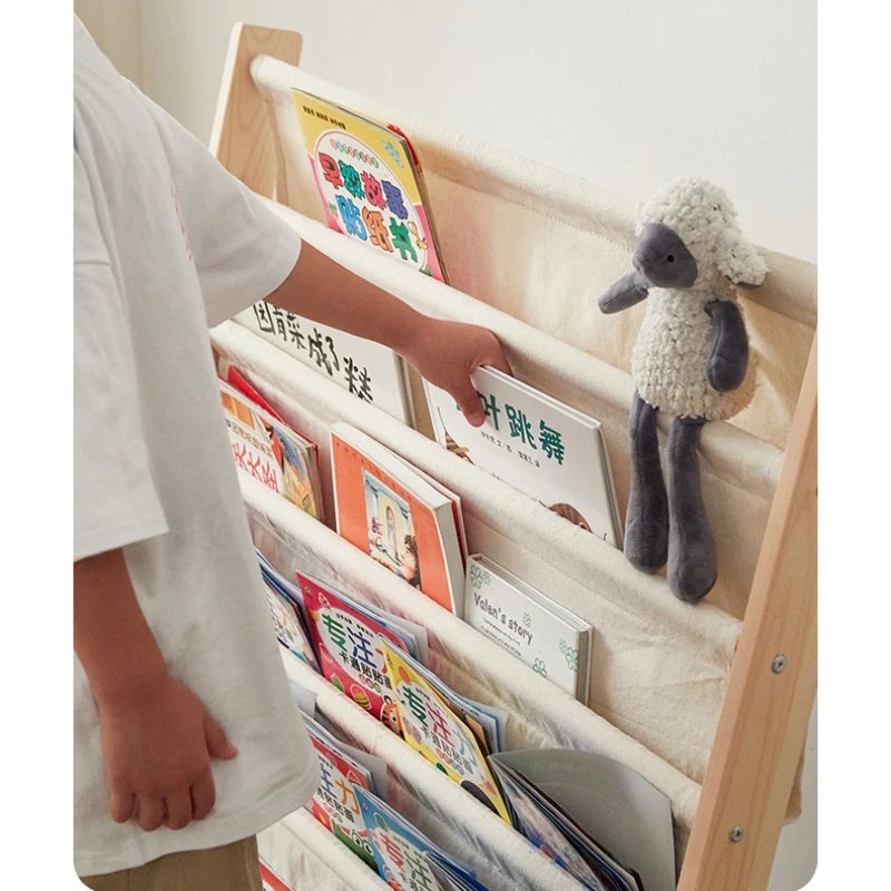 Children\'s Bookshelf, Picture Book Rack, Solid Wood Floor Shelf, Baby Reading Corner Storage Rack, Kindergarten Book Cabinet