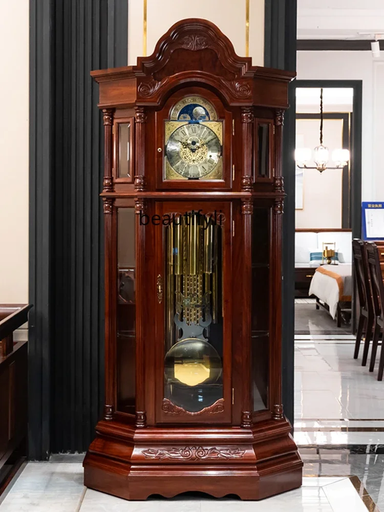 Chinese Style Vintage Rosewood the Grandfather Clock Living Room European Style Villa Luxury Machinery Pendulum Clock