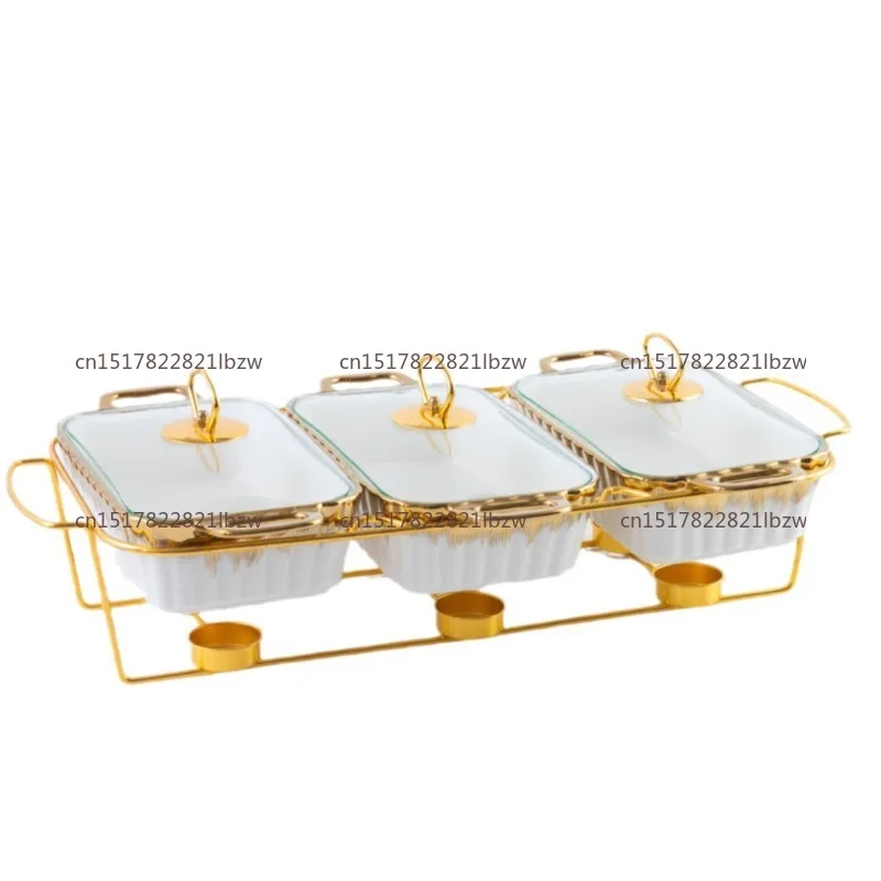Three-grid Binaural Ceramic Baking Pan, Household, Tableware, Heated Soup Pot, Dry Pot