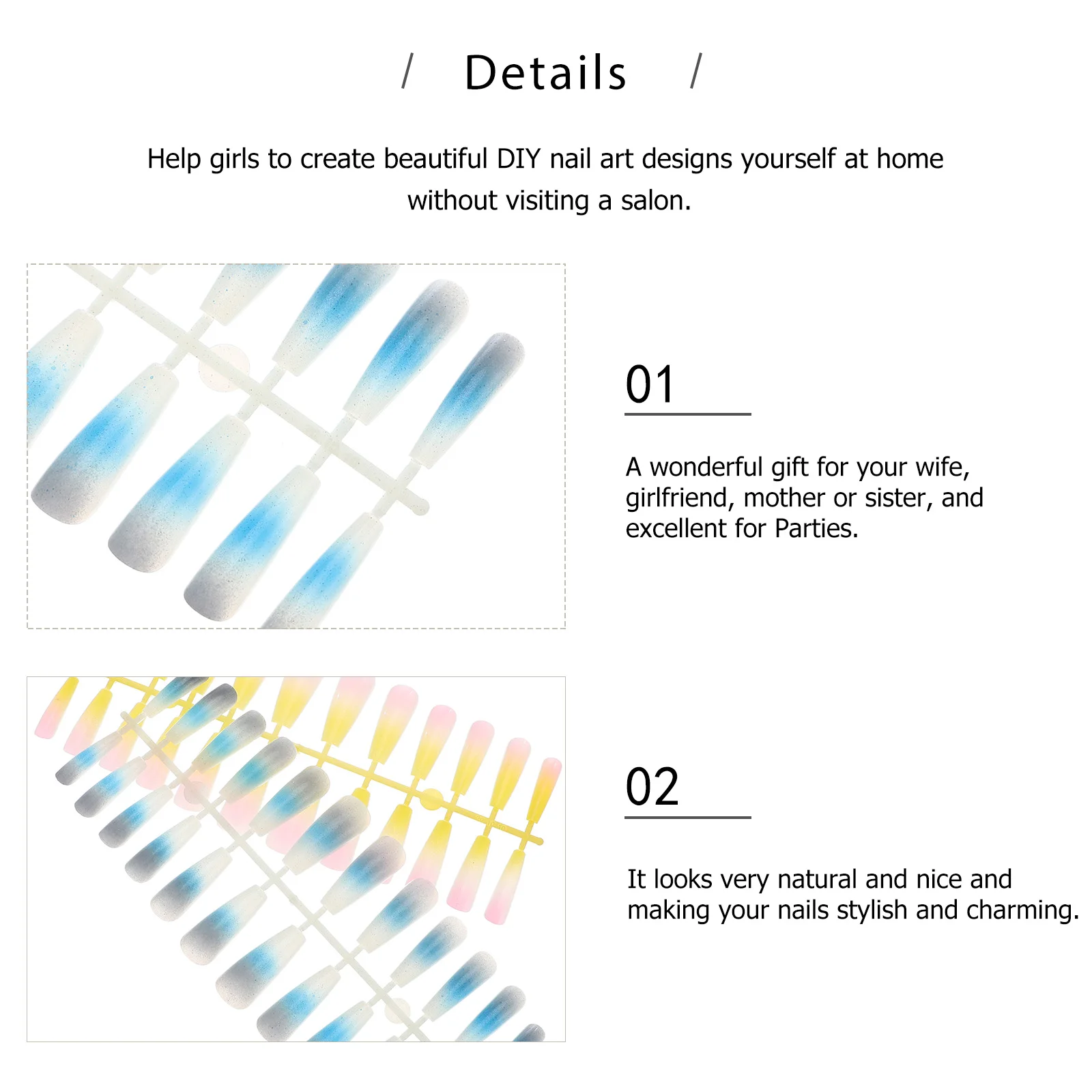 144 قطعة من الأظافر المزيفة المتدرجة للأطفال، تغطية كاملة للفتيات الصناعيات، ديكور للأطفال