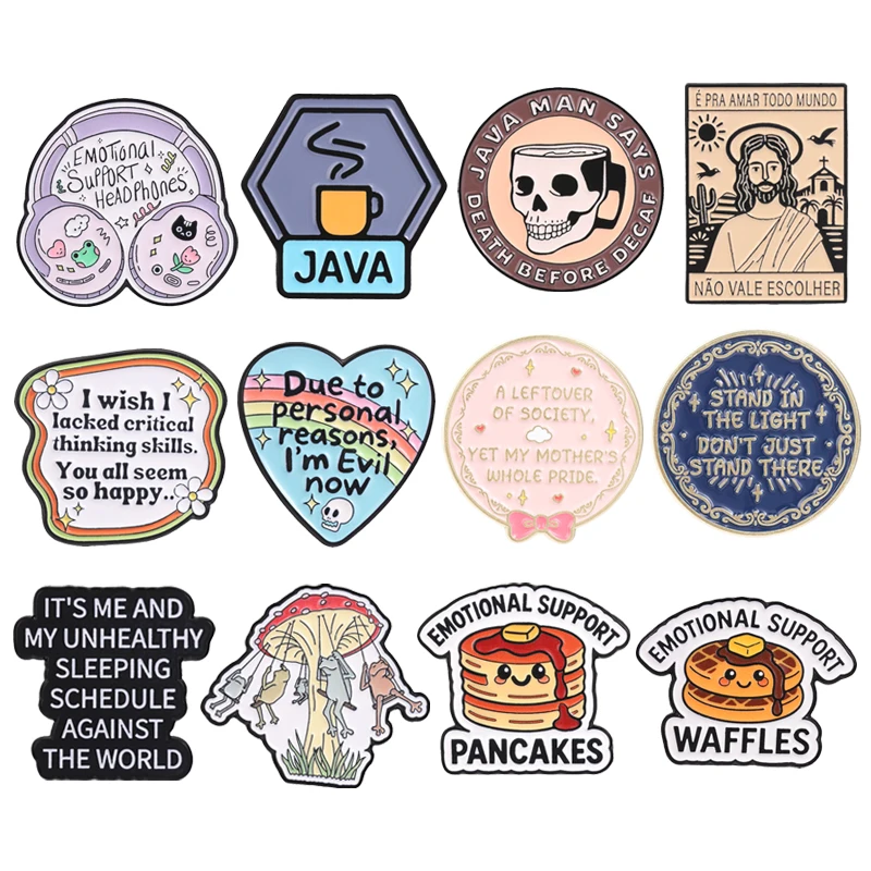 Funny Black Humor Quotes Enamel Pins Respect My Privacy Christ the Redeemer Statue Java Coffee Brooches Lapel Bagde Jewelry Gift