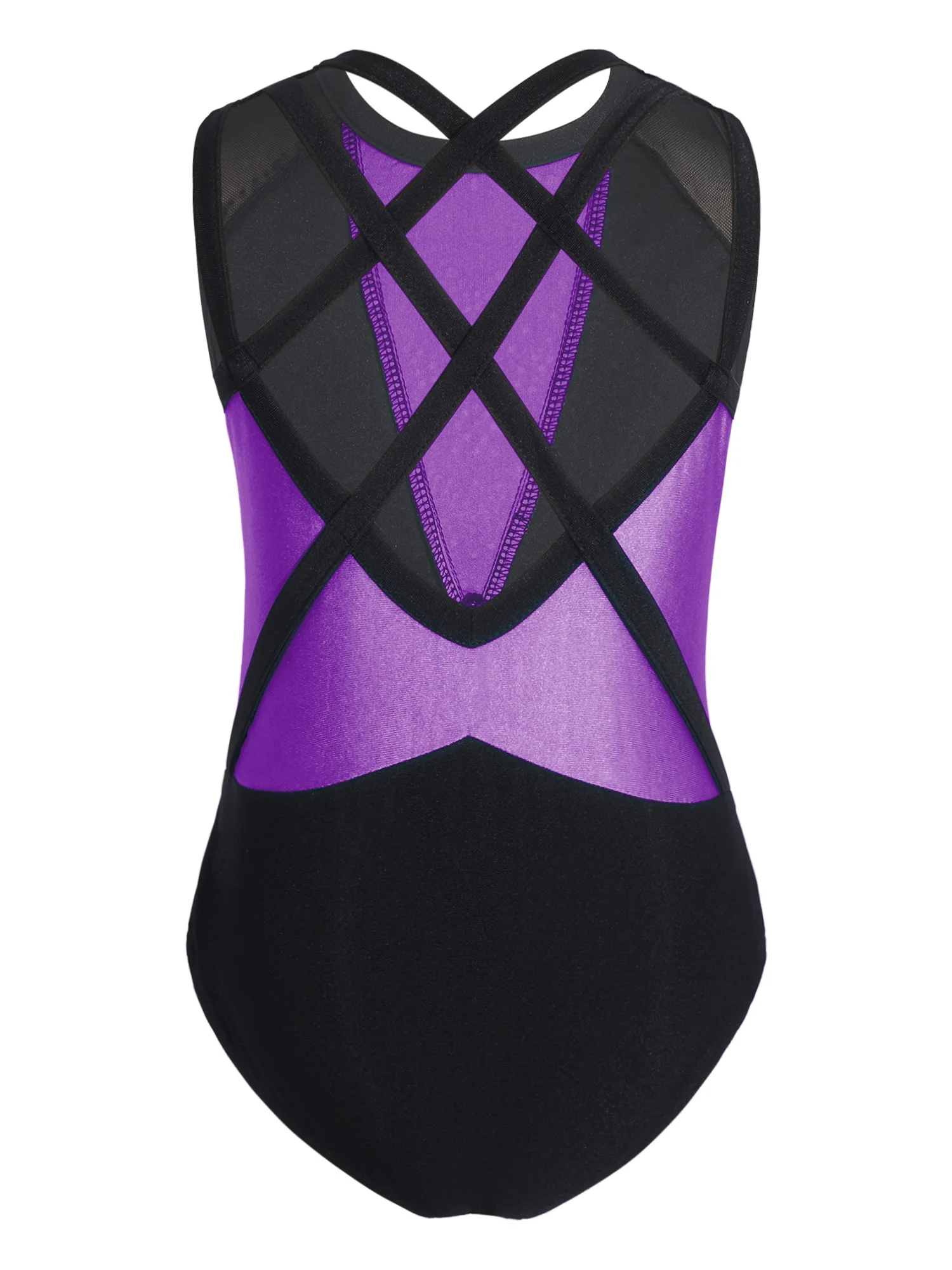 Girls Ballet Latin Outfit Set Sleeveless Rhinestone Color Block Leotard with Matching Shorts Hairband and Drawstring Backpack