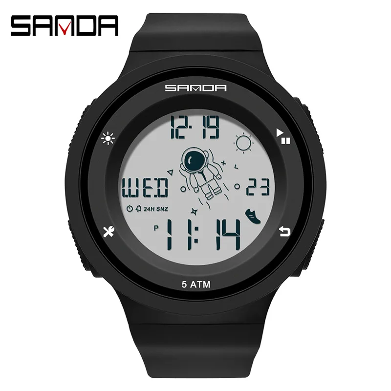 SANDA 2121 Student's Electronic Watch Outdoor Creative Astronaut Digital Display Silicone Strap Wristwatch for Boy and Girl