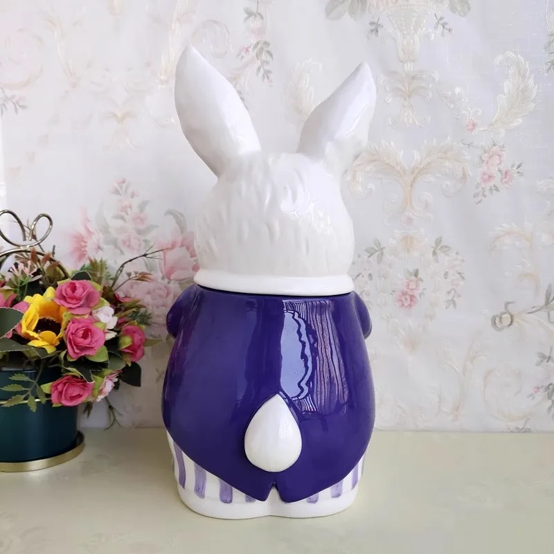 Ceramic Sculpture Chef Rabbit Candy Storage Jar, Home Decor, Living Room Decoration, Dried Fruit Tea Jar, Kitchen Food Container