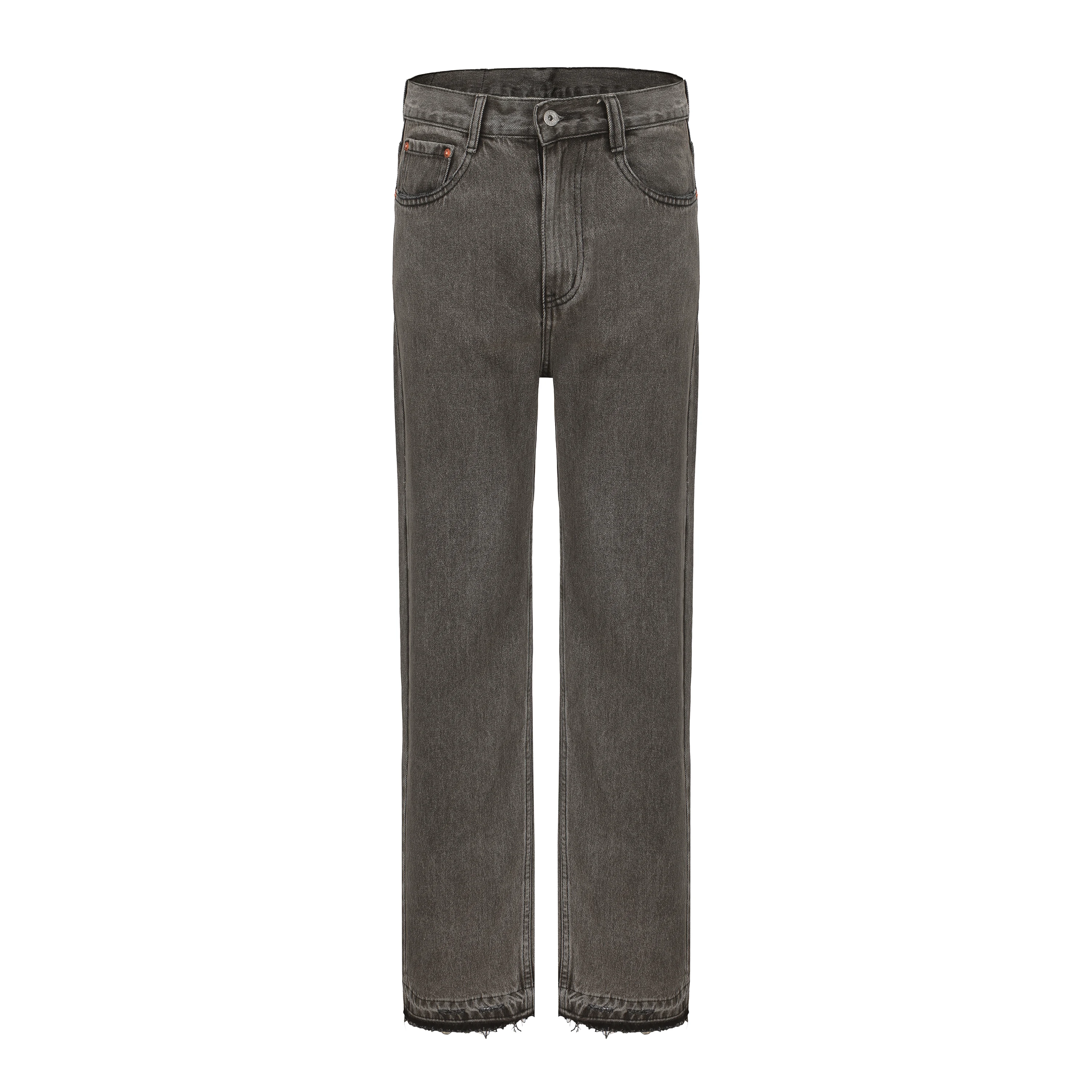 

High Oz Worn Looking Washed-out Split Straight Jeans Smoky Gray 501cleanfit High Street Simple Men's Trousers Fashion Korean