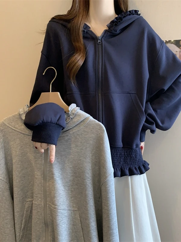 

plus Size Hoodie Women's Fashionable Loose Cardigan Style Autumn Top for Plump Girls Comfortable Breathable Casual Vintage Wear