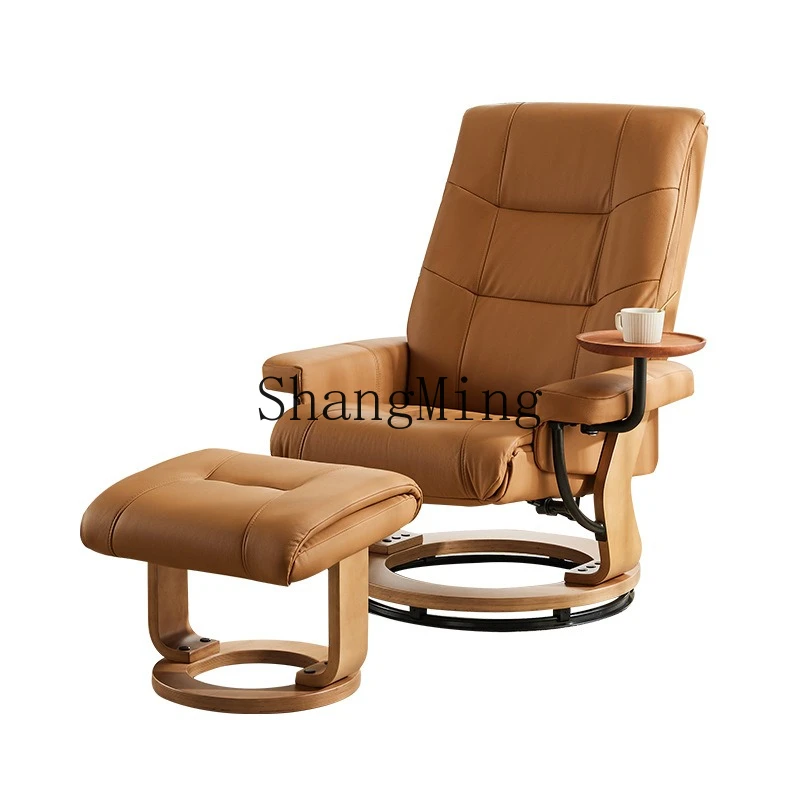 

FG single sofa living room bedroom leisure recliner solid wood rotatable seat first layer cowhide