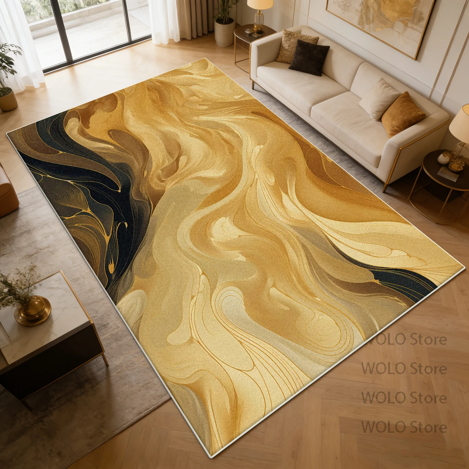 Golden abstract Rug Light Luxury Living Room Decoration Easy Clean Soft Carpet Non-slip customizable Coffee Tables Mat office