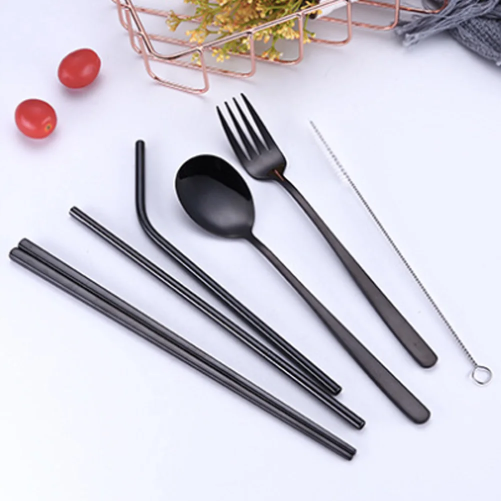 

1Set Stainless Steel Dinnerware Set Corrosion-Free Lightweight Portable Tableware Set for Travel Camping Kitchen