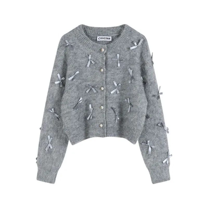Fairycore Long Sleeve Bow Patchwork Women Cardigan O Enck Aesthetic Sexy Solid Sweet Knitted Fashion Soft Jumpers
