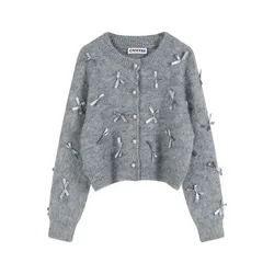 Fairycore Long Sleeve Bow Patchwork Women Cardigan O Enck Aesthetic Sexy Solid Sweet Knitted  Fashion Soft Jumpers