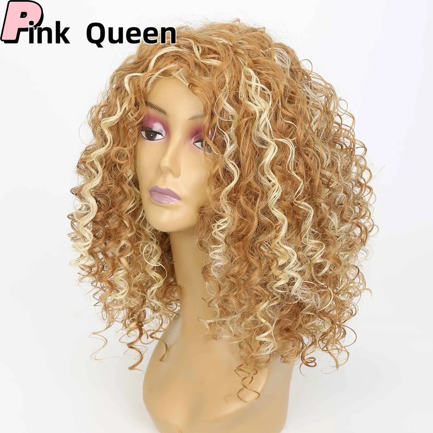 Golden hair wig chemical fiber hair fashion Eur Us lace front wig Ladies short curly synthetic golden wig  black cosplay in stoc