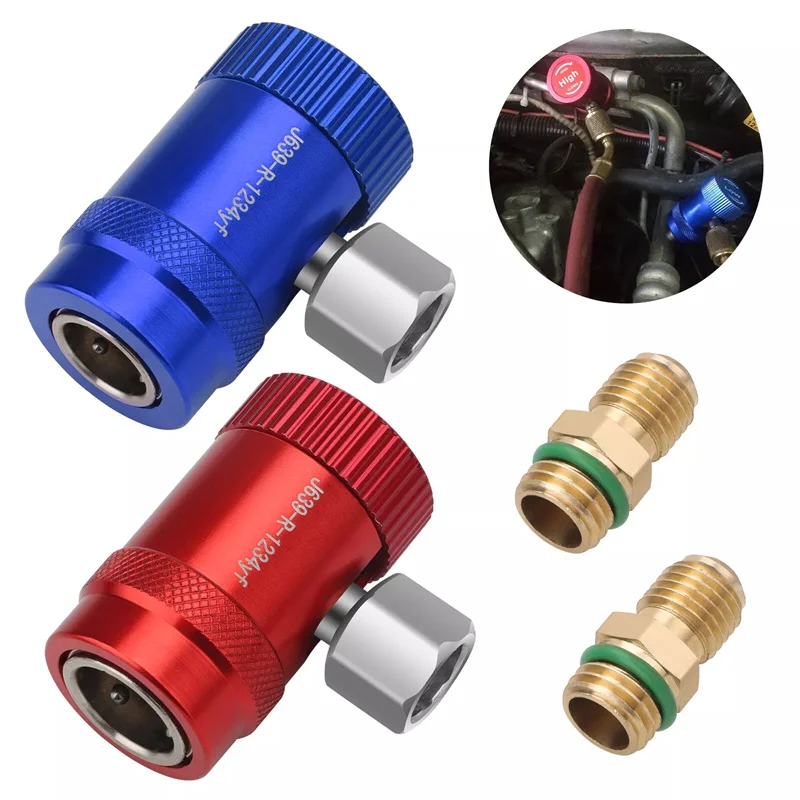 

2Pcs R1234yf Quick Connector Adapter Auto AC High/Low Side R1234yf Quick Couplers Refrigerant Adapters Conversion Kit