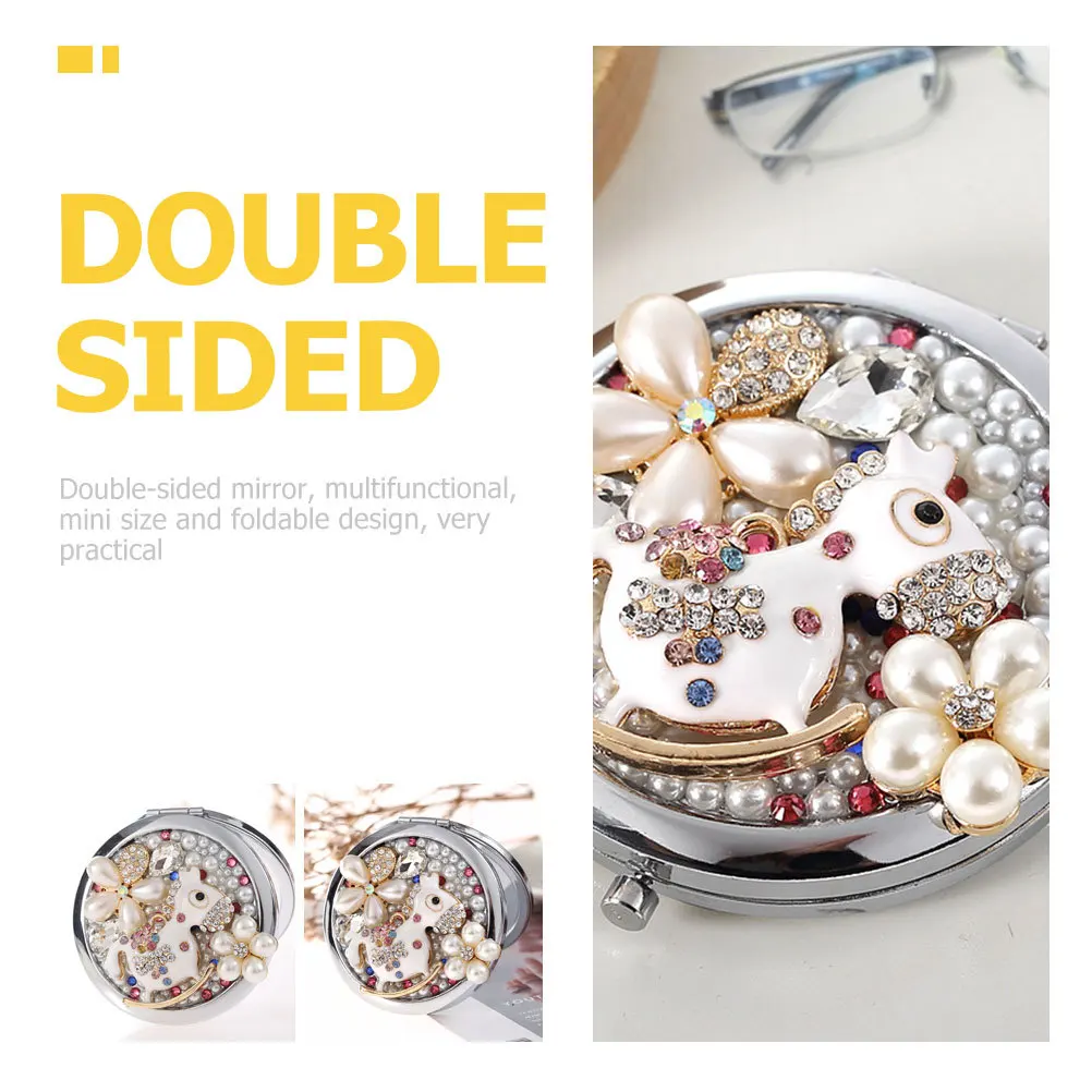 

Mini Diamond Makeup Mirror Double-Sided Folding Portable Small Metal Travel Compact Mirror for Girls Ladies Girl Makeup Tool